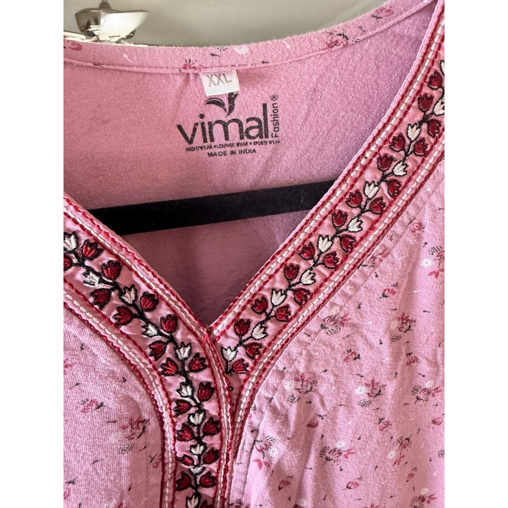 Vimal Fashion Nightgown Womens XXL Pink Excellent Floral Embroidered Maxi Kaftan - Picture 3 of 6